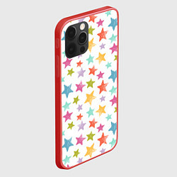 Чехол для iPhone 12 Pro Яркие и разноцветные звезды, цвет: 3D-красный — фото 2