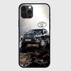 Чехол для iPhone 12 Pro Toyota Land Cruiser 200 в пещере со скальными рису, цвет: 3D-черный
