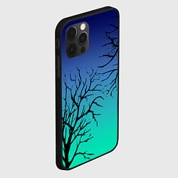 Чехол для iPhone 12 Pro Черные абстрактные ветки деревьев на сине-зеленом, цвет: 3D-черный — фото 2