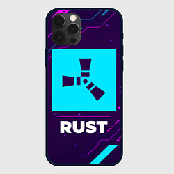 Чехол для iPhone 12 Pro Символ Rust в неоновых цветах на темном фоне, цвет: 3D-черный