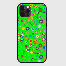 Чехол для iPhone 12 Pro TEXTURE OF MULTICOLORED FLOWERS, цвет: 3D-черный