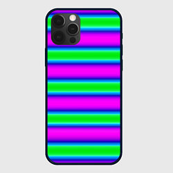 Чехол для iPhone 12 Pro Зеленый и фиолетовые яркие неоновые полосы striped, цвет: 3D-черный