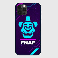 Чехол для iPhone 12 Pro Символ FNAF в неоновых цветах на темном фоне, цвет: 3D-черный