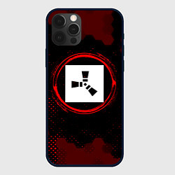 Чехол для iPhone 12 Pro Символ Rust и краска вокруг на темном фоне, цвет: 3D-черный