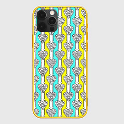 Чехол для iPhone 12 Pro Striped multicolored pattern with hearts, цвет: 3D-желтый