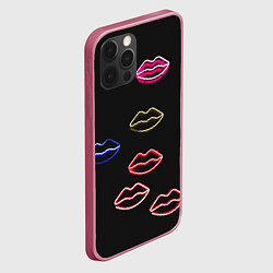 Чехол для iPhone 12 Pro Неоновое множество губ - Красный, цвет: 3D-малиновый — фото 2