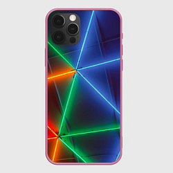 Чехол для iPhone 12 Pro Неоновые лучи разных цветов - Синий, цвет: 3D-малиновый