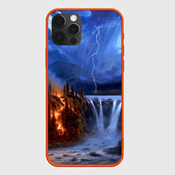 Чехол для iPhone 12 Pro Огонь, гроза и вода, цвет: 3D-красный