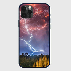 Чехол для iPhone 12 Pro Грозовые разряды молний над лесом, цвет: 3D-черный