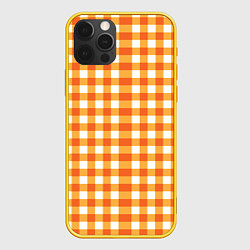Чехол для iPhone 12 Pro Бело-оранжевые квадратики, цвет: 3D-желтый