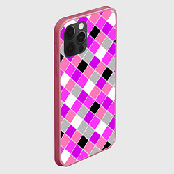 Чехол для iPhone 12 Pro Розовый черный узор в клетку, цвет: 3D-малиновый — фото 2