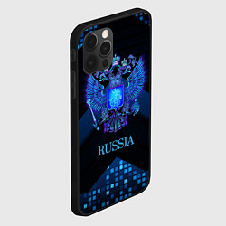 Чехол для iPhone 12 Pro Синий неоновый герб России, цвет: 3D-черный — фото 2