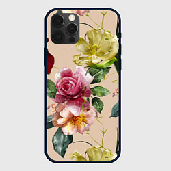 Чехол для iPhone 12 Pro Цветы Нарисованные Красные Розы и Лилии, цвет: 3D-черный