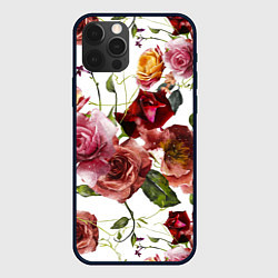 Чехол для iPhone 12 Pro Цветы Нарисованные Красные и Розовые Розы, цвет: 3D-черный