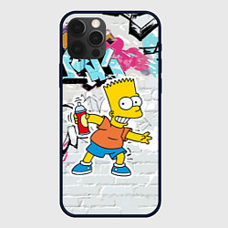 Чехол для iPhone 12 Pro Барт Симпсон на фоне стены с граффити, цвет: 3D-черный