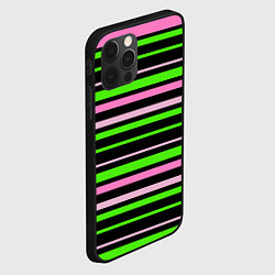 Чехол для iPhone 12 Pro Полосаты узор в зелено-розовых оттенках на черном, цвет: 3D-черный — фото 2