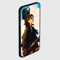 Чехол для iPhone 12 Pro Девушка самурай и облака, цвет: 3D-черный — фото 2