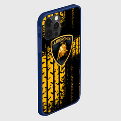 Чехол для iPhone 12 Pro Lamborghini - жёлтые следы шин, цвет: 3D-тёмно-синий — фото 2