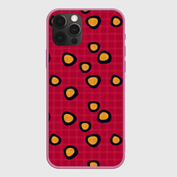 Чехол для iPhone 12 Pro Черно-желтые пятна на красном клетчатом фоне, цвет: 3D-малиновый