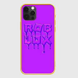 Чехол для iPhone 12 Pro Roblox red - Роблокс лого с подтеками, цвет: 3D-желтый