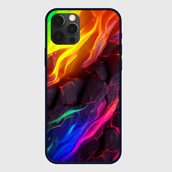 Чехол для iPhone 12 Pro Neon rainbow lava, цвет: 3D-черный