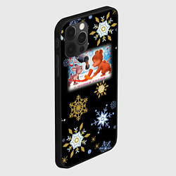 Чехол для iPhone 12 Pro Новый год мишка и зайчик играют в хоккей, цвет: 3D-черный — фото 2