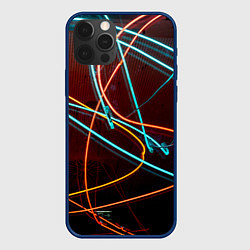 Чехол для iPhone 12 Pro Неоновые лучи на тёмной поверхности, цвет: 3D-тёмно-синий