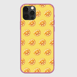 Чехол для iPhone 12 Pro Апельсин Паттерн - Желтая версия, цвет: 3D-малиновый
