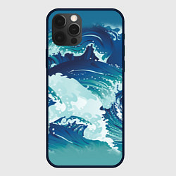 Чехол для iPhone 12 Pro Несущиеся морские волны, цвет: 3D-черный