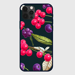 Чехол для iPhone 12 Pro Ягодки нарисованные, цвет: 3D-черный