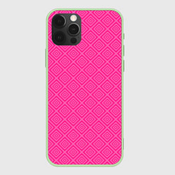 Чехол для iPhone 12 Pro Розовый орнамент из квадратиков, цвет: 3D-салатовый