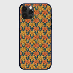 Чехол для iPhone 12 Pro Осенние кленовые листья в золотой чешуей на бирюзо, цвет: 3D-черный
