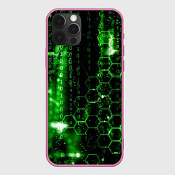 Чехол для iPhone 12 Pro Зелёный программный код, цвет: 3D-малиновый