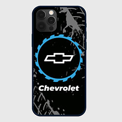 Чехол для iPhone 12 Pro Chevrolet в стиле Top Gear со следами шин на фоне, цвет: 3D-черный