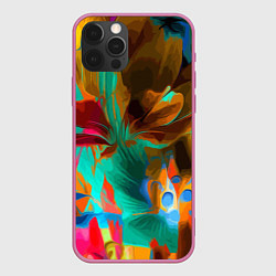 Чехол для iPhone 12 Pro Растительная абстрактная композиция, цвет: 3D-малиновый
