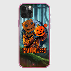Чехол для iPhone 12 Pro Хэллоуин - убийца и тыква, цвет: 3D-малиновый