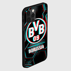 Чехол для iPhone 12 Pro Borussia FC в стиле glitch на темном фоне, цвет: 3D-черный — фото 2