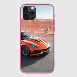 Чехол для iPhone 12 Pro Chevrolet Corvette - Motorsport - Desert, цвет: 3D-малиновый