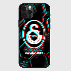 Чехол для iPhone 12 Pro Galatasaray FC в стиле glitch на темном фоне, цвет: 3D-черный