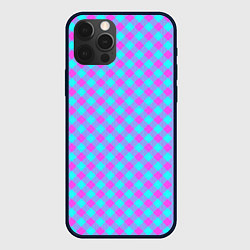 Чехол для iPhone 12 Pro Фиолетовые и голубые квадратики, цвет: 3D-черный