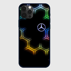 Чехол для iPhone 12 Pro Mercedes - neon pattern, цвет: 3D-черный