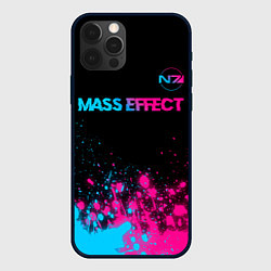 Чехол для iPhone 12 Pro Mass Effect - neon gradient: символ сверху, цвет: 3D-черный