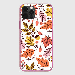 Чехол для iPhone 12 Pro Осенний паттерн - листья, цвет: 3D-малиновый