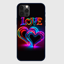 Чехол для iPhone 12 Pro Love - неоновые сердца, цвет: 3D-черный