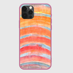 Чехол для iPhone 12 Pro Оранжевые полосы акварель, цвет: 3D-малиновый
