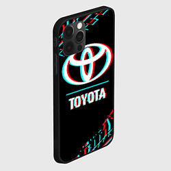 Чехол для iPhone 12 Pro Значок Toyota в стиле glitch на темном фоне, цвет: 3D-черный — фото 2