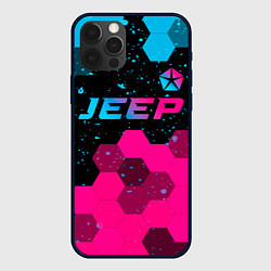 Чехол для iPhone 12 Pro Jeep - neon gradient: символ сверху, цвет: 3D-черный
