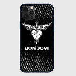 Чехол для iPhone 12 Pro Bon Jovi с потертостями на темном фоне, цвет: 3D-черный