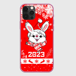 Чехол для iPhone 12 Pro Праздничный кролик 2023, цвет: 3D-малиновый