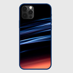 Чехол для iPhone 12 Pro Синие и оранжевые линии во тьме, цвет: 3D-тёмно-синий